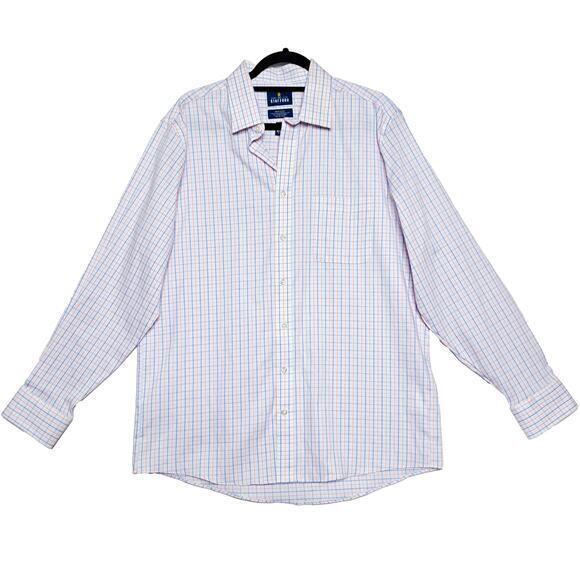 Stafford Button‎ Down Shirt Mens L (16 1/2) Regular Fit Sweat Repel Pastel Plaid - Picture 1 of 8